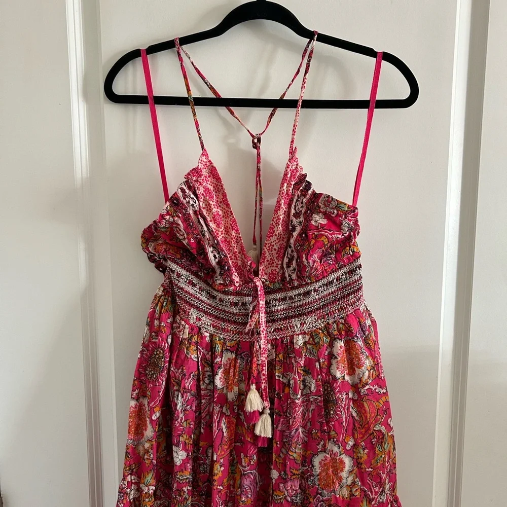 Free People Pink and Cream Floral Smocked Tank - Picture 2 of 12